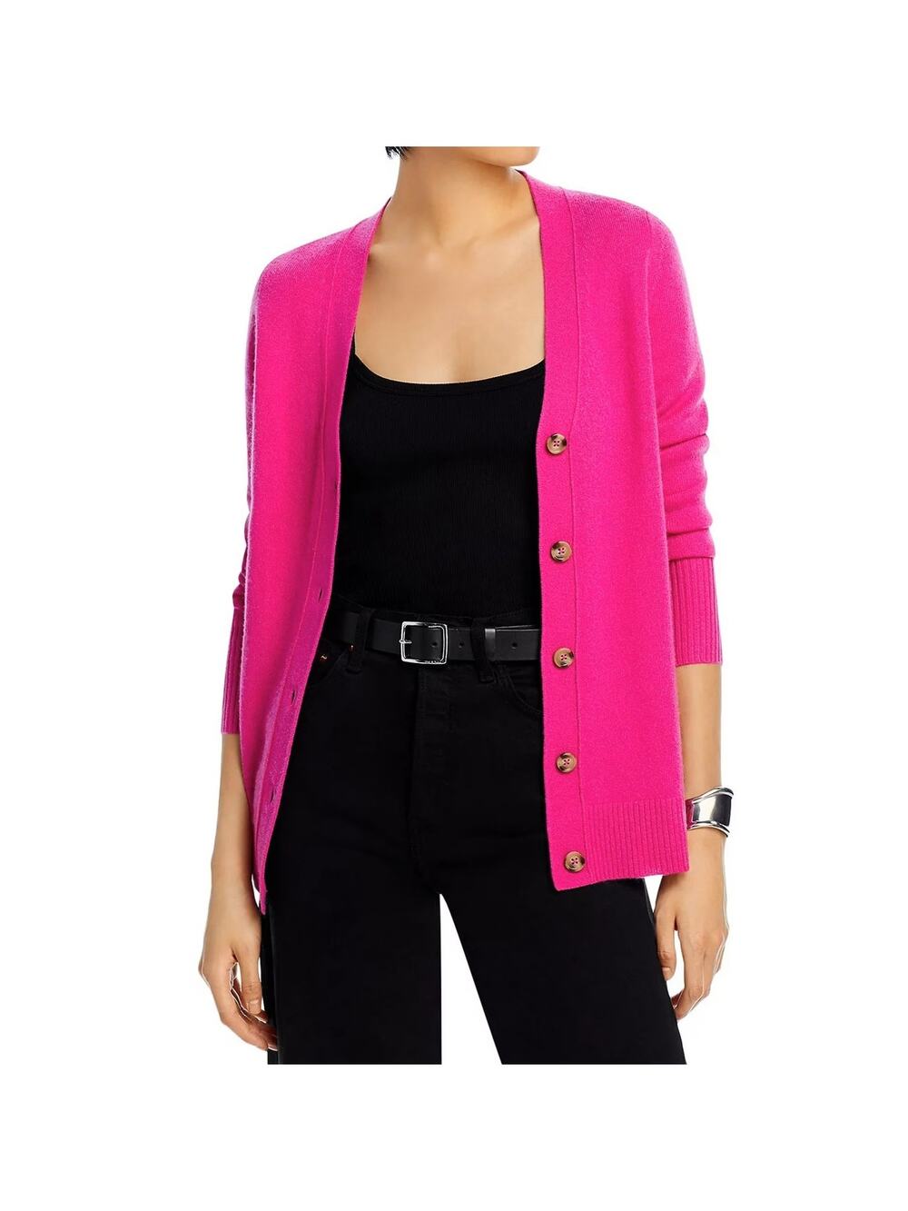 Bloomingdale's Women Bright Pink Cashmere Grandfather Cardigan Size S